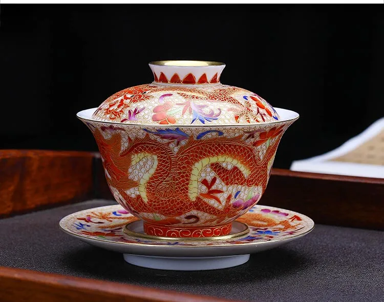 180 мл керамический фарфор Jingdezhen Gaiwan ручной работы эмаль цвет дракон феникс чайная чаша мастер чайная чашка коллекция украшений для дома