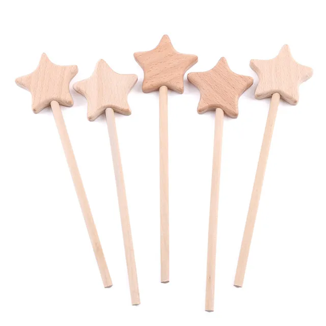 2pcs Wood Toy Beech Magic Wand Moon DIY Star Rod Rodent Play Gym Wooden Bell Kids Toys Baby Rattles For Children's Gift Hot Sale 2