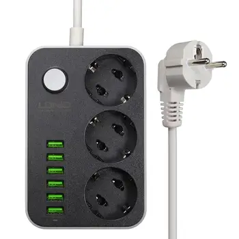 

LDNIO Smart USB Adapter Power Strip Charger 6 Port 5V 3.4A 2.4A 3 AC Outlets EU Socket Extension Plug For Iphone 8 X Xiaomi Mi9