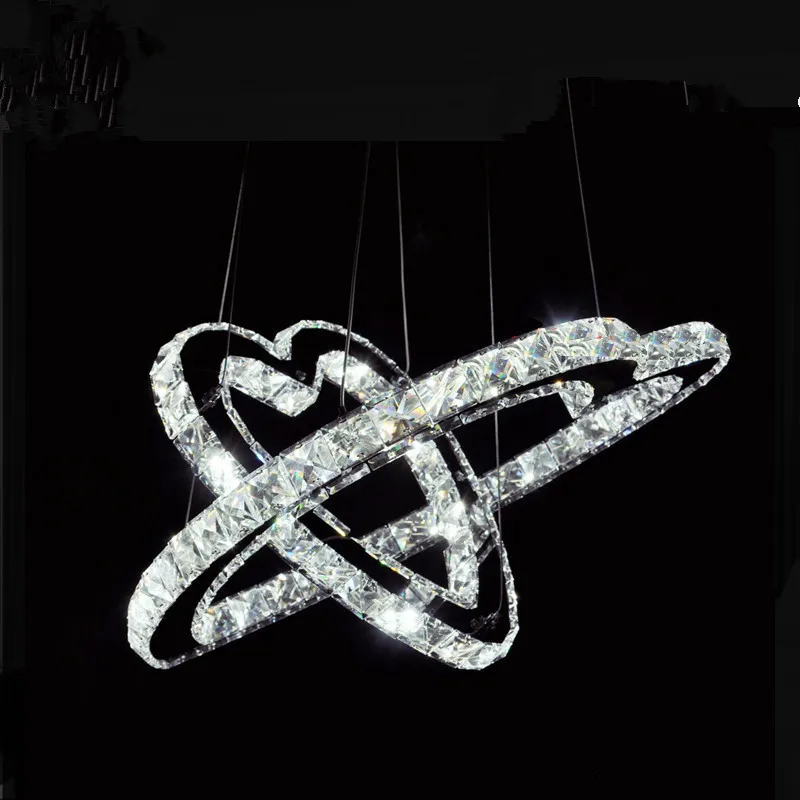 

Creative Stainless Steel K9 Crystal Glass Romance Double Heart Shape Led Lighting Pendant Light Fixtures Home Decor Luminaire