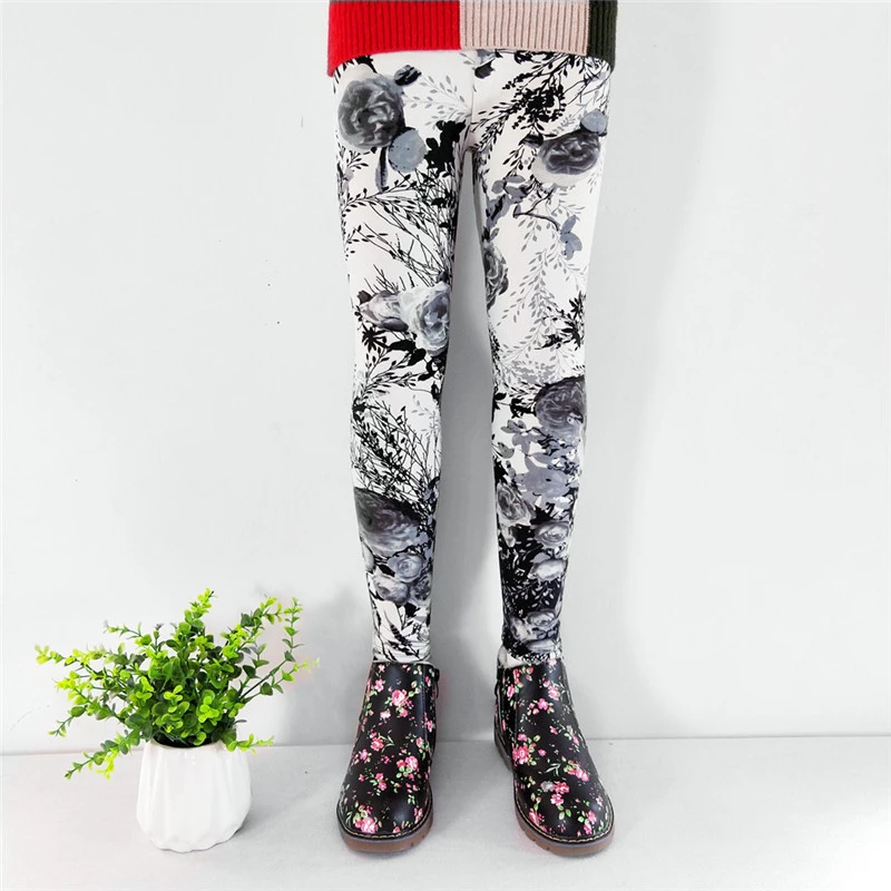 Autumn Winter Baby Girls Leggings 2021 Thick Warm Dot Pants Kid Girl Leopard Plus Velvet Pants Children Vintage Flowers Trousers