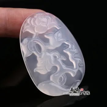 

100% Real agate jade pendant hand carved lucky peony jadeite jade pendants jade necklace with rope fine jade jewelry