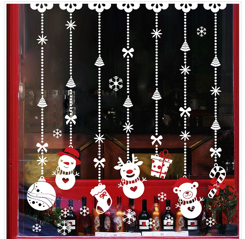 A Generation of Fat Wall Stickers Christmas Snowman Bead Curtain Shop Glass Show Window Sticker Door And Window Creative Sticker