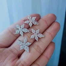 Милые женские кленовые серьги в форме листа модное серебряное кольцо из розового золота, серьги с цирконием Винтаж свадебные серьги-гвоздики для Для женщин