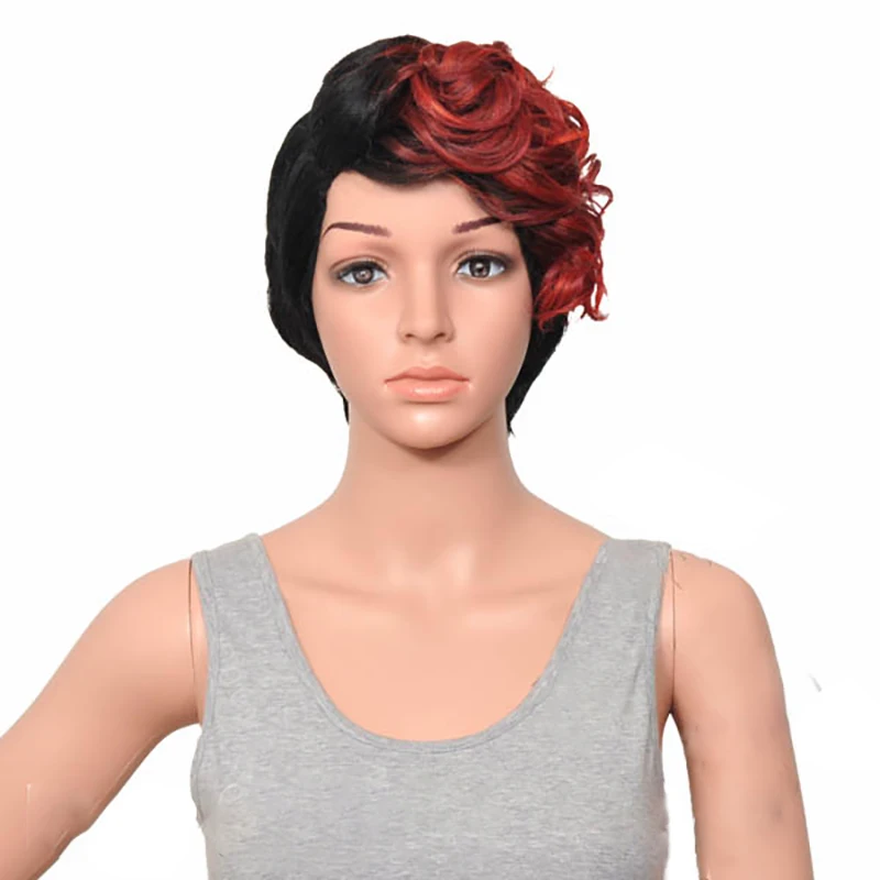 bug HAIRJOY женский специальный смешанный цвет боковая часть короткий кудрявый синтетический парик для волос - Цвет: bug