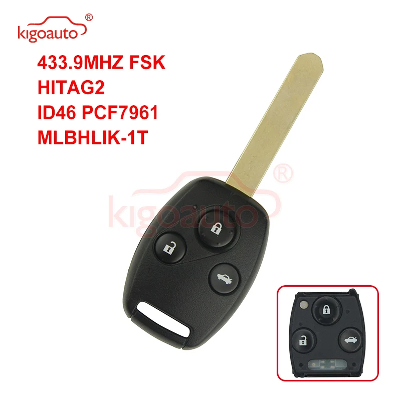 Kigoauto 433.9MHZ FSK HITAG-2 ID46 PCF7961 HLIK-1T/ HLIK-2T for Honda City Fit Jazz Odyssey Fleed 2008-2015 kigoauto 7p6 959 754 as al aq ap smart key 3 button 315mhz fsk hitag vag pcf7945ac for vw touraeg