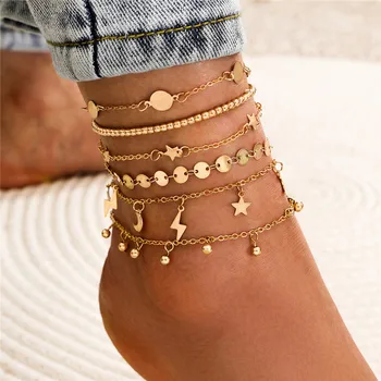 

Bohemia Multilayer Beads Anklet Set Fashion Sequins Star Ankle Bracelets for Women Summer Beach Foot Jewelry Leg Chain Anklets