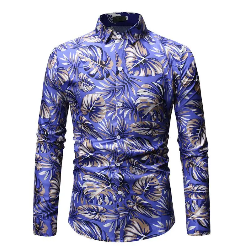 Мужская гавайская рубашка мужская повседневная Camisa Masculina с принтом ананаса пляжные рубашки с длинным рукавом цветочные рубашки мужская брендовая одежда 3XL - Цвет: ML22 Blue
