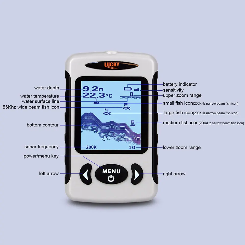  LUCKY Fish Finder Sonar for Fishing FF718 Portable Fishfinder Max 100M English or Russian interface