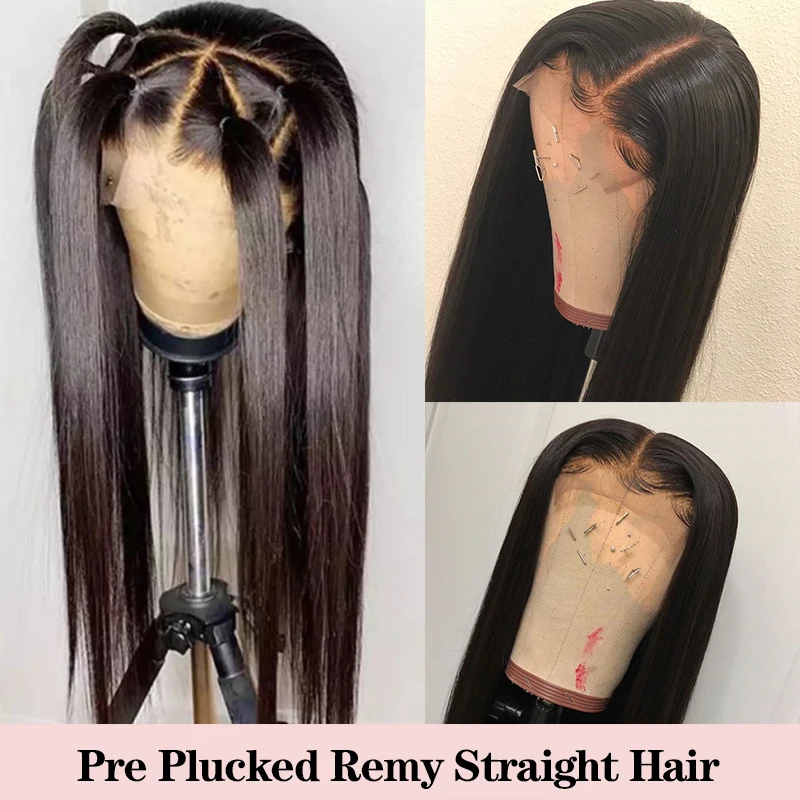 Перуанские волосы Remy парики предварительно выщипанные натуральные прямые 13X4