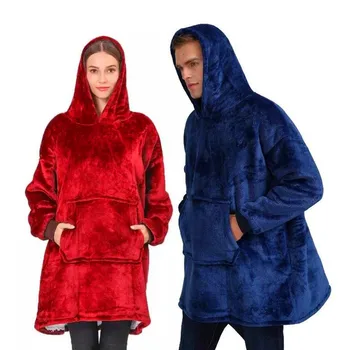 

For Winter Thick Comfy Women Oversized Cozy Wearable Hooded Blanket Sweatshirt Adult TV Sherpa Fleece Blanket With Sleeves Warm