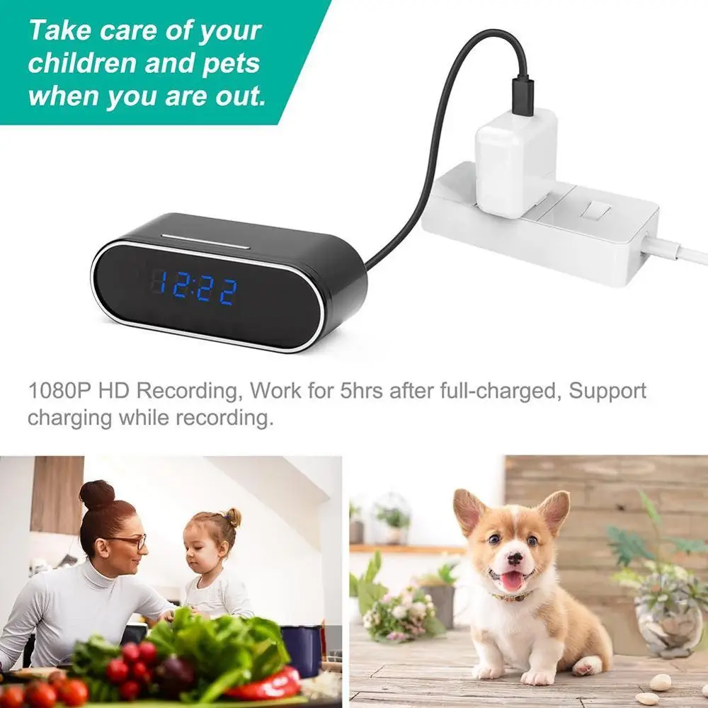 Tanie Pulpit tabela zegar z kamera Mini Full HD 1080p ciała tajne małe mikro wideo Wifi kamera IP Night Vision Motion czujnik Secreta