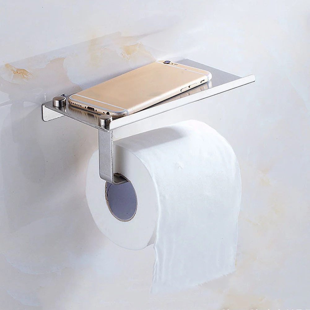 Toilet Tissue Holder Stainless Steel Roll Papers Stand Storage Dispensers Wall Mounted Mobile Phone Bathroom Paper Roll Rack