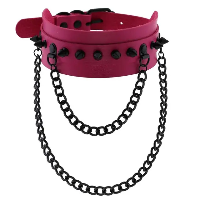 Gothic  Spike Choker Chain Collar Gothic Fashion Rivet black Leather Chokers Harajuku Grunge Goth necklace girls witch cosplay rose red