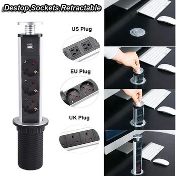 

3 Holes Power Outlet With USB Charging Port Kitchen Table Desktop Pop Retractable Sockets (EU,US,UK,AU) Plug