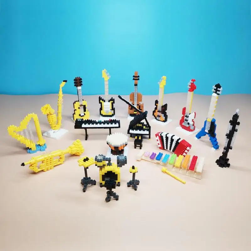 Musical Instrument Violin Piano Guitar Music DIY Assembly Model Building Blocks Toys Saxophone Keyboard African Drum Harp Horn | Игрушки и