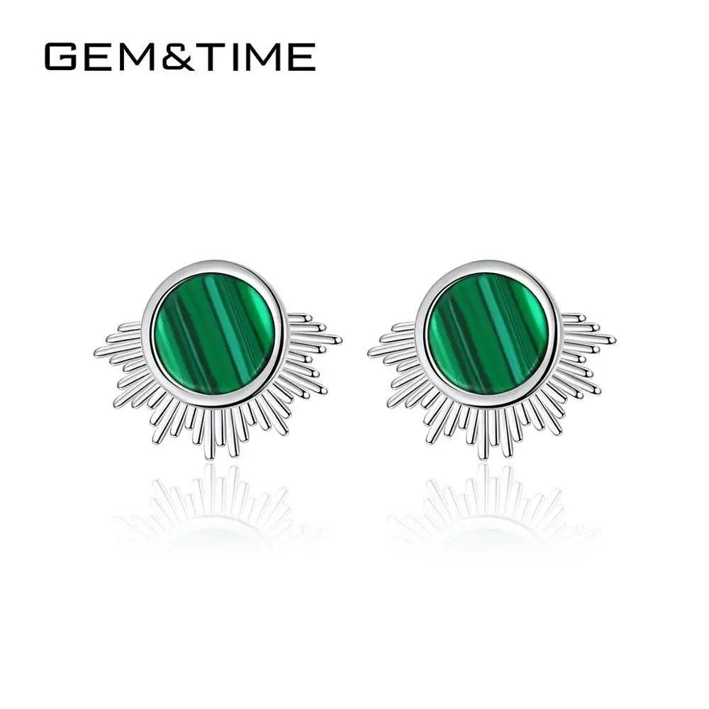 

Gem&Time Vintage Round Turquoise Stud Earrings Women's Sterling 925 Silver Fine Jewelry Boucle D'Oreille Femme Gifts SE0405