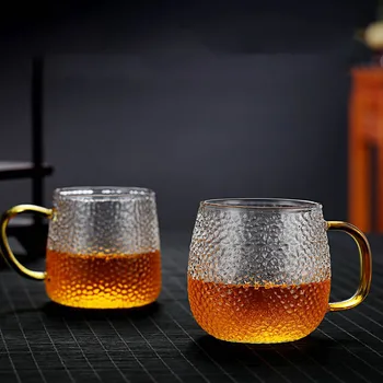 

Hammered Water Cup With Handle Glass Tea Cup Household Beer Juice Cup#1