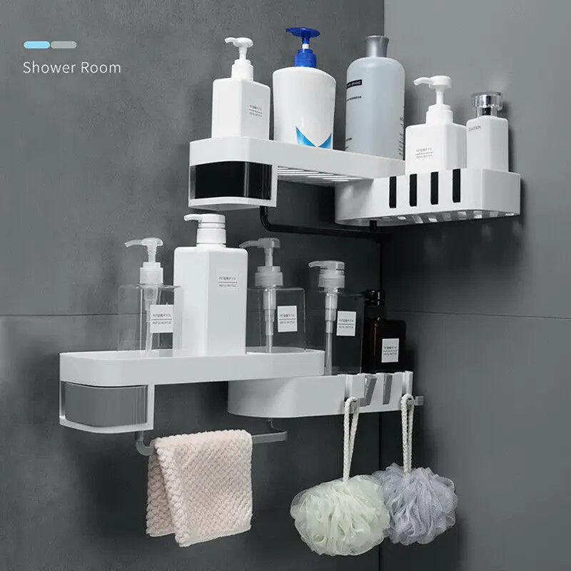 

Wall Mounted Home Corner Bathroom Shower Shelf Shampoo Holder Tray Shelves Kitchen Storage Rack Organizer Gadgets Accessories