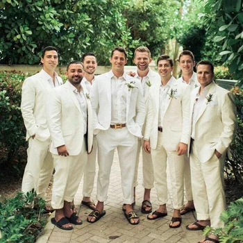 

Beige Linen Grooms Wedding Tuxedos for Men Suits Man Outfit 2PCS Notched Lapel Best Man Trajes De Hombre Masculino Party