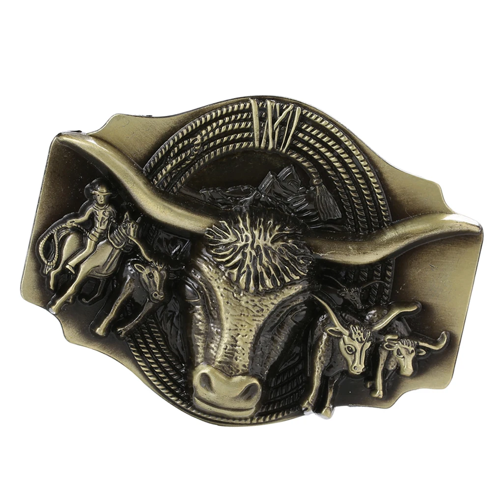 Western Cowboy Matador Belt Buckle Embossed Animal Bull Texas Bronze Buckle
