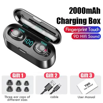 

TWS Wireless Earphone Earbud Bluetooth 5.0 IPX6 Waterproof Headset Headphone Led Display Fingerprint Touch Hd Hifi Stereo Sport