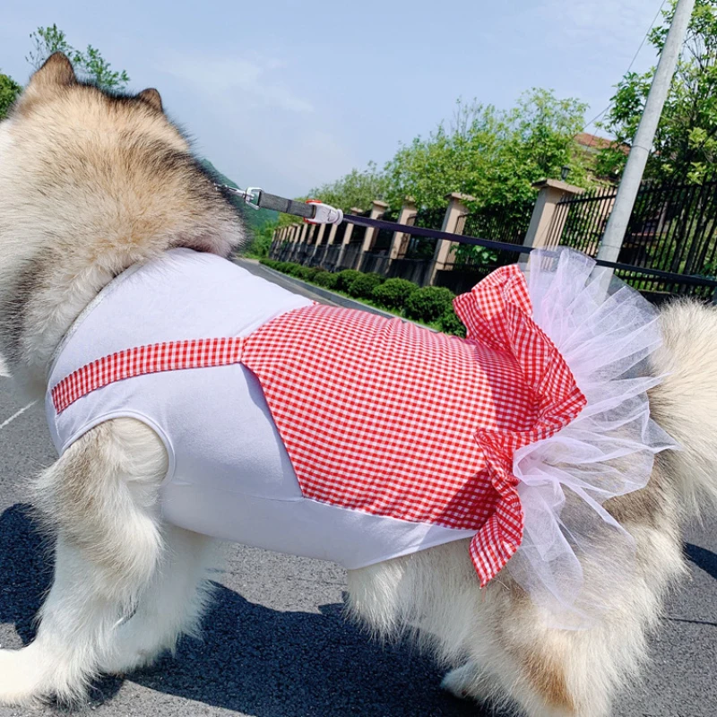 Летнее платье для собак; Одежда для собак Poodle Bichon Corgi; Одежда для собак Samoyed Husky; золотистый ретривер; одежда для больших собак; одежда для больших питомцев; Прямая поставка - Цвет: Красный