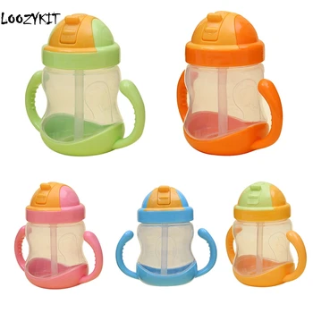 

CYSINCOS 280ml Baby Bottle Kids Cup Silicone Sippy Children Training Cups Cute Baby Drinking Water Straw Handle Feeding Bottle