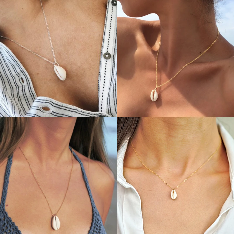 

Summer Bohemian Pearl Conch Shells Necklace Sea Beach Shell Pendant Necklace For Women Long Chain Necklace Fashion Jewelry