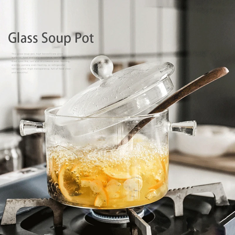 Household Large Capacity Glass Cooking Pan High Borosilicate Glass Glass  Stew Pot Durable Beautiful Glass Stovetop Cooking Pot - AliExpress