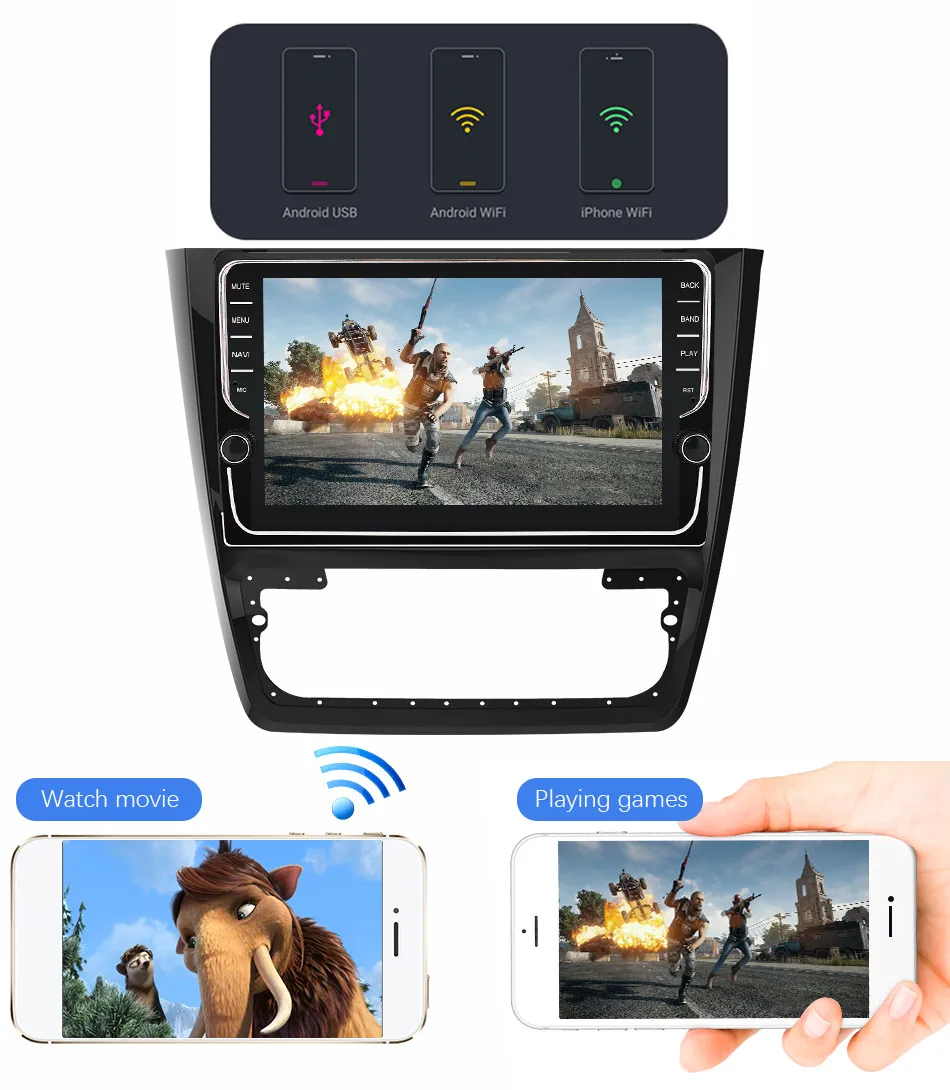 Eunavi 9 дюймов Android 9,0 2 Din автомагнитола для Skoda Yeti 4G+ 64G gps навигация мультимедийный плеер 1024*600 без dvd