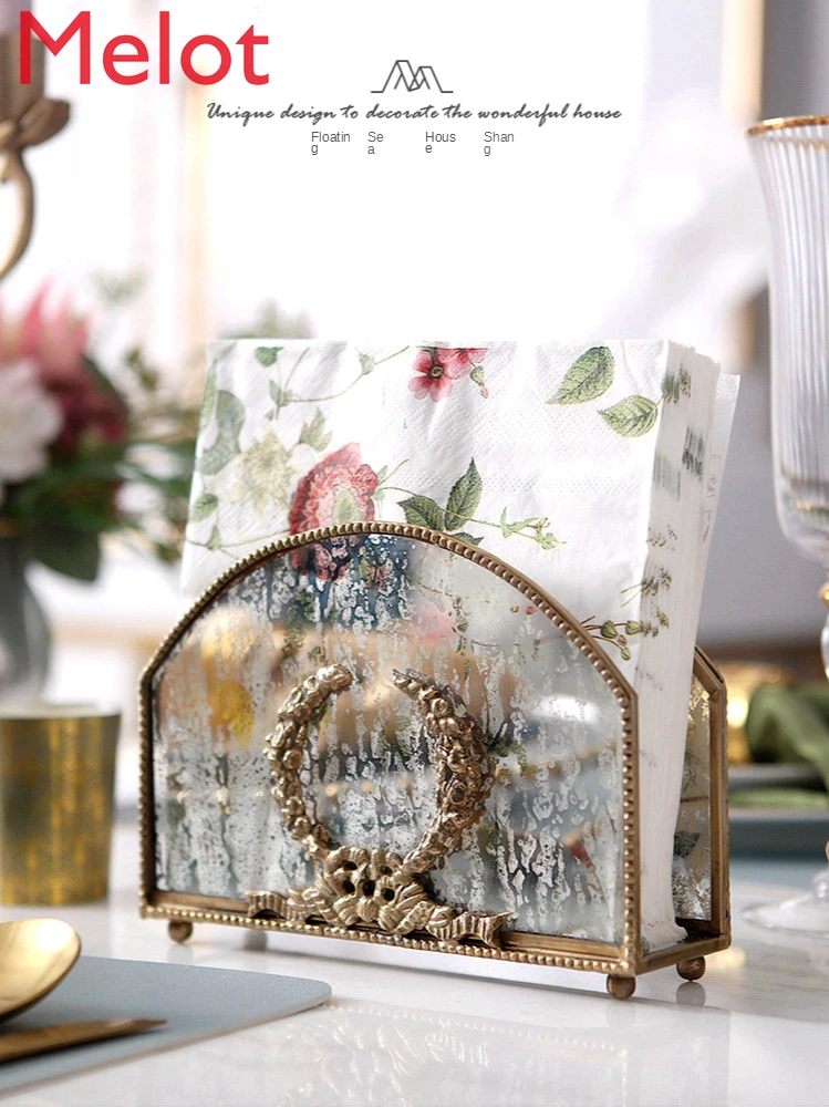 

Carved Brass Retro Creative Glass Towel Rack Nostalgic Court Napkin Clip Dining Table Tissue Box
