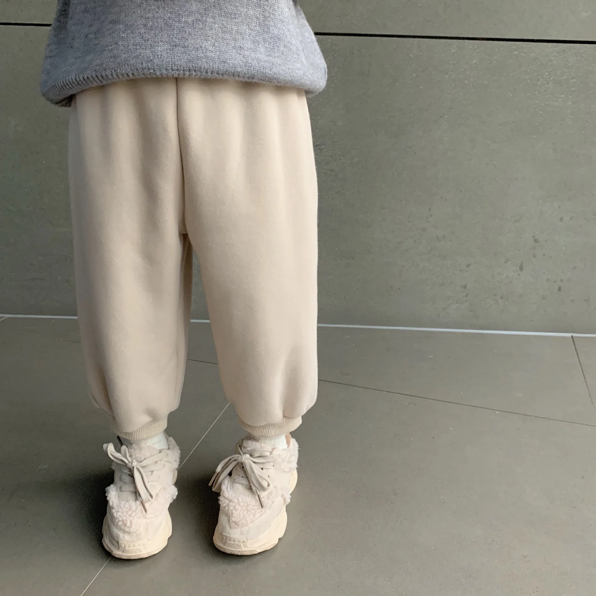 Autumn Winter boys girls solid color thick sweatpants children polar fleece lining casual sports pants kids trousers