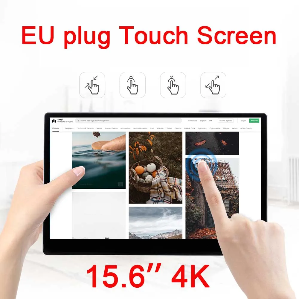 Arealer 4K Portable Monitor 15.6'' Touch Screen LED Monitor IPS Expansion Screen 3840×2160 Portable Monitor for Switch/PS4/XBOX - Цвет: EU Touch NO Battery