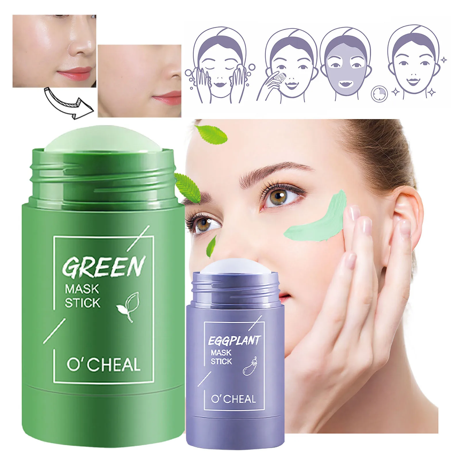 Cleansing Green Tea Purifying Oil Control Stick Mask Antis Acne Deep Hydrating Eggplant Fine