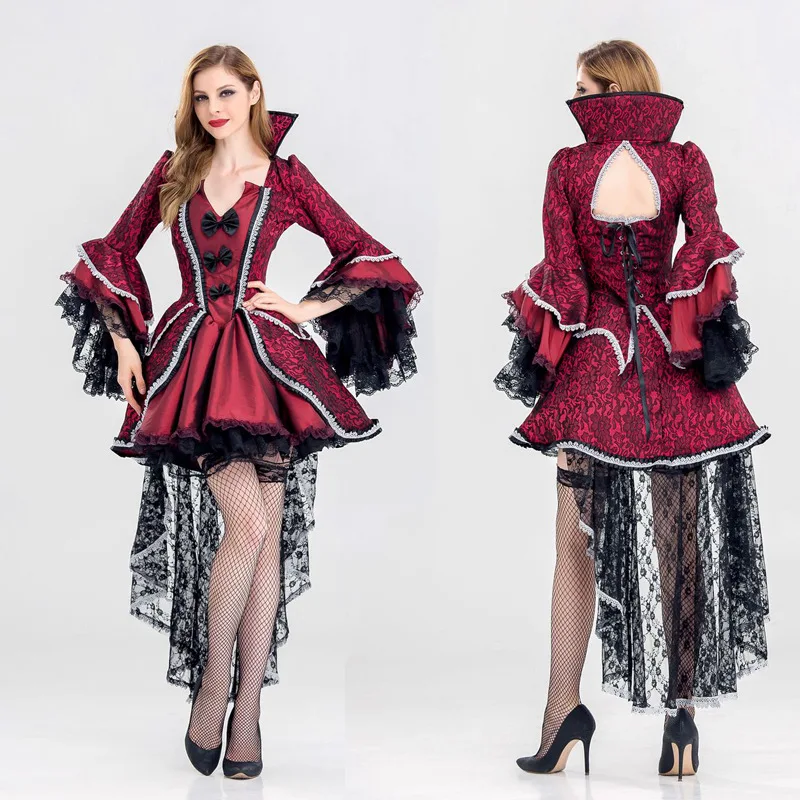 

New Vampire Queen Witch Fancy Dress Cosplay Costumes Sexy Dresses For Women Female Halloween Party swallowtail Dress Uniform
