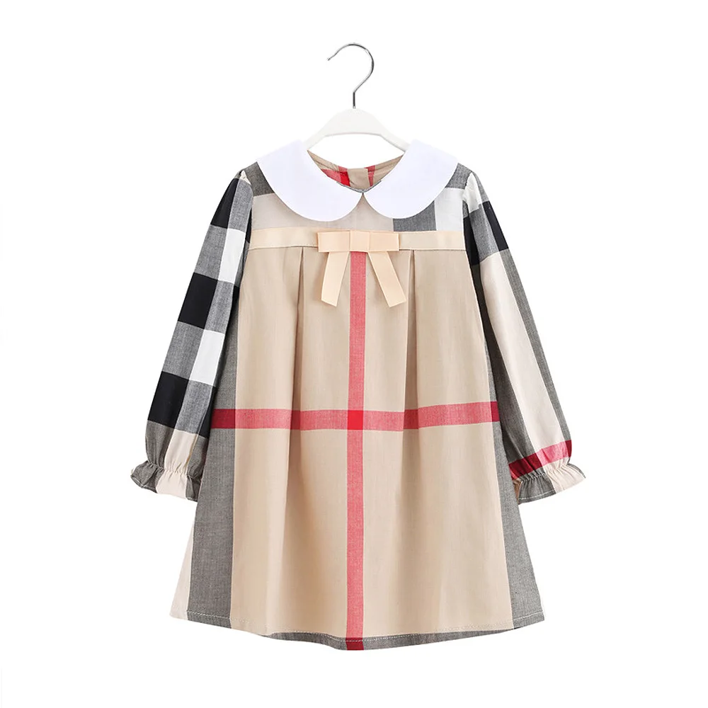 

High Quality kids vestido infantil Baby girls 100% cotton Long Sleeve Check dress toddler girl vestidos dresses clothes