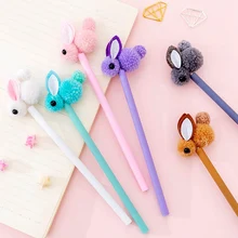 Миленький плюшевый кролик уши гелевая ручка 0,35 мм Kawaii черные чернила обычные ручки для детей девочка подарок письмо школьные принадлежности корейский канцелярские принадлежности