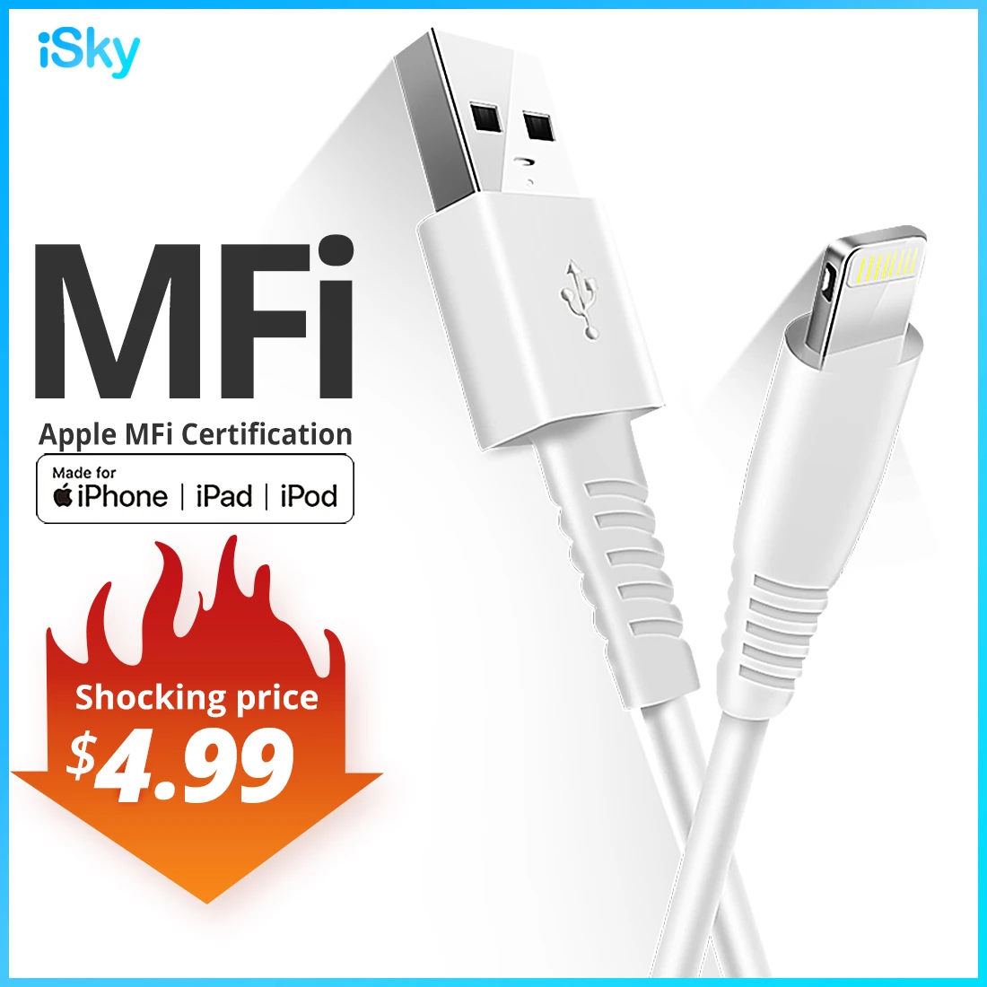 iSky MFi Cable for Phone 1211X8765 XR XsMax SE Pro Lghtning to USB Fast Charger iOS14 3m Long | Мобильные телефоны и