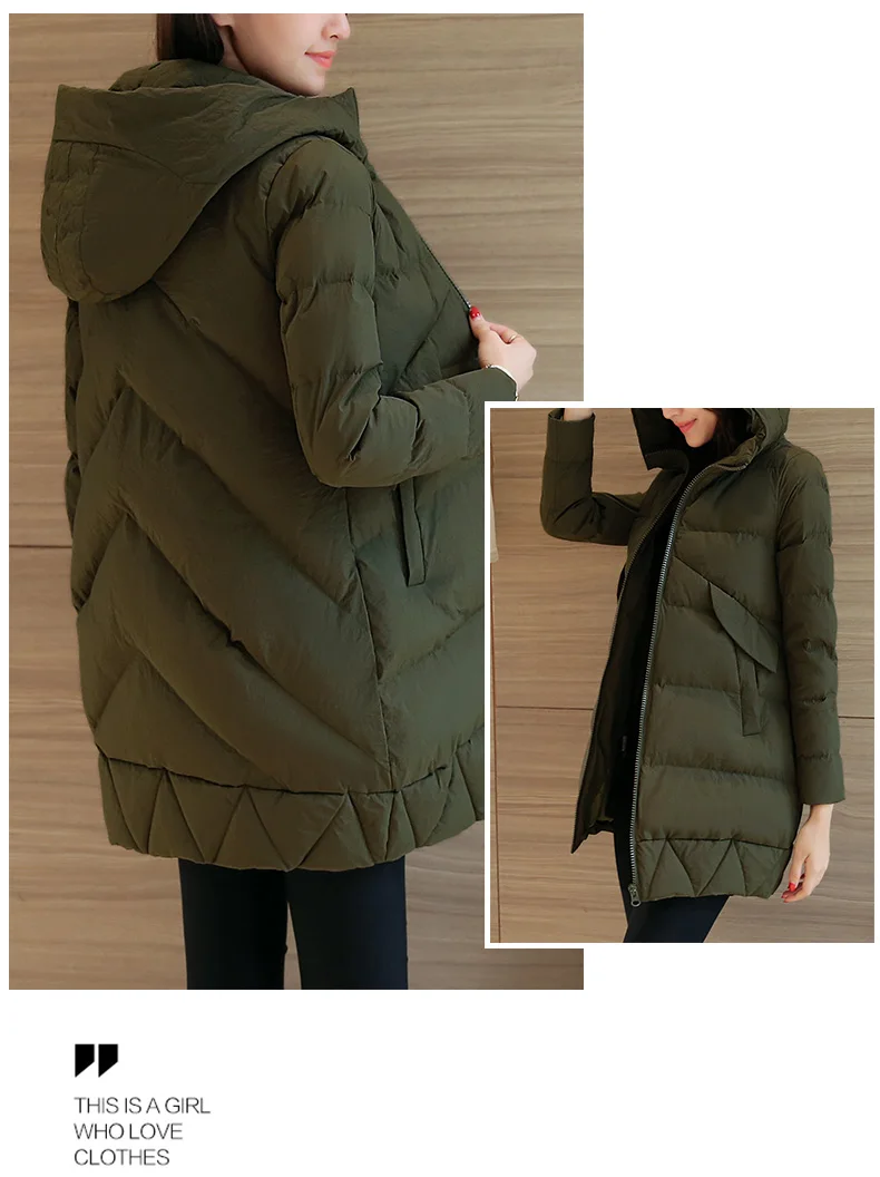M03, новинка, стильное зимнее хлопковое пальто Ozhouzhan, женское, корейский стиль, средней длины, с капюшоном, толстое, трапециевидная версия, пуховик, перо, хлопок