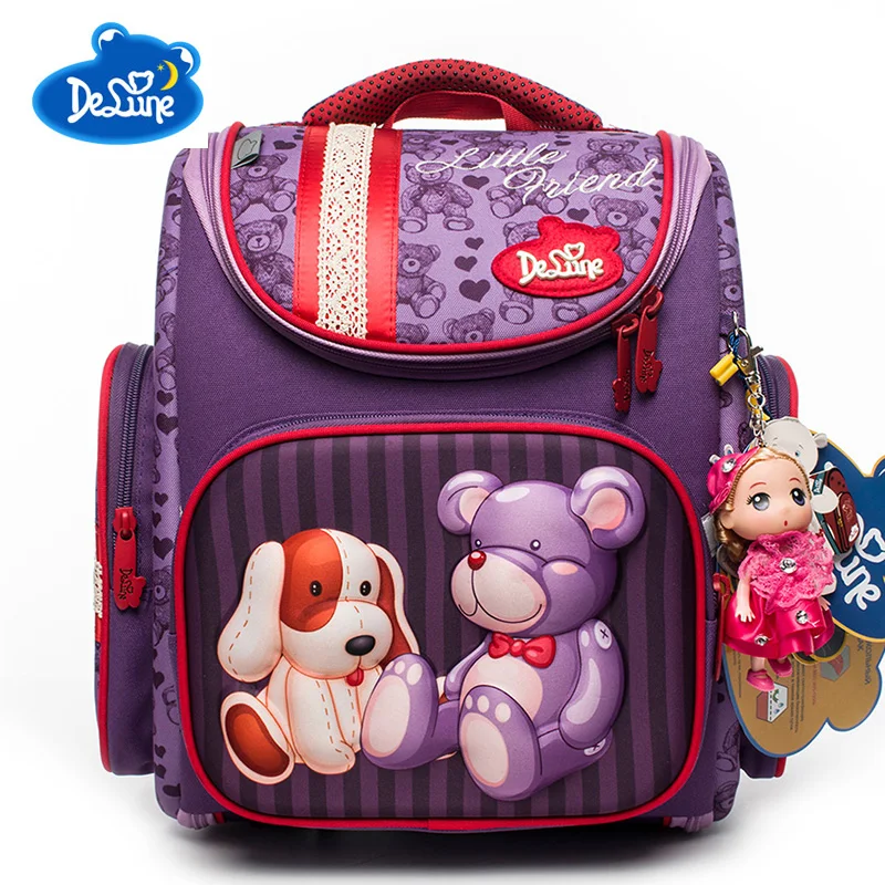 

Brand Delune High Quality Kids Orthopedic School Bag For Boys Girls 3D Cartoon Pattern Schoolbag Child Boys Primary Bbookbag