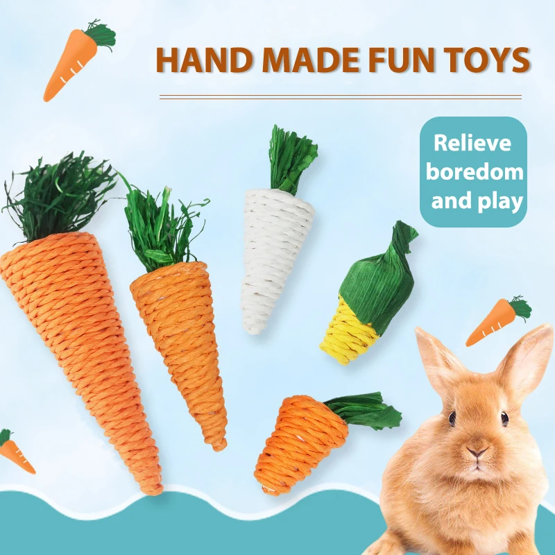 Cute Hamster Rabbit Chew Toy Bite Grind Teeth Toys Corn Carrot Woven Balls for Tooth Cleaning Radish Molar Toys Pet Supplies pet toys pet chew toys pet teeth grinding toy