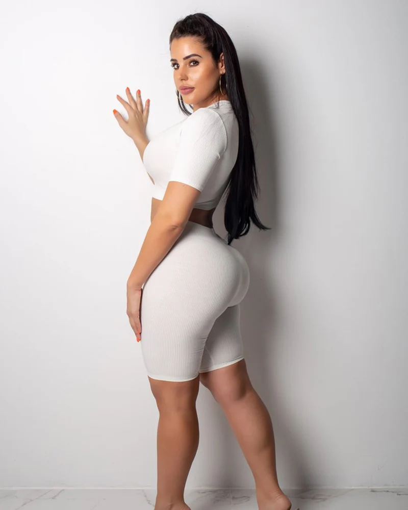 Wantmove 2 Piece Sets Womens Outfits New Short Sleeve T-Shirts High Waist Shorts Women's Clothing Summer 2021 Sports Suit AM066