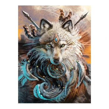 

Animal Wolf Fighting Round Full Diamond Landscape Diamond Painting Home Decoration Gift