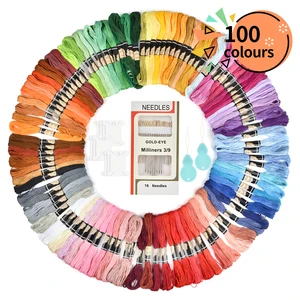 Набор для вышивания 100 цветов нитки инструменты для вышивки крестом и вышивки стартовый набор для начинающих Вышивка Обручи ткань швейные булавки - изображение