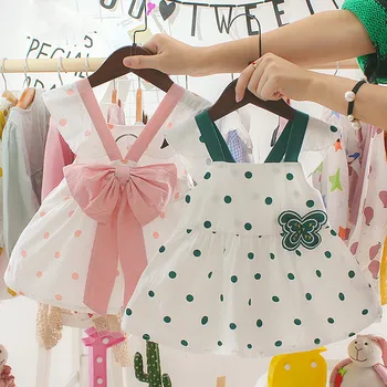 

Baby girl summer new sleeveless cute princess bow polka dot dress детские платья
