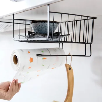 

Iron Kitchen Storage Basket Hanging Cabinet Storage Rack Roll Paper Holder Kitchen Rack Organizer Cupboard Storage Shelf Hook