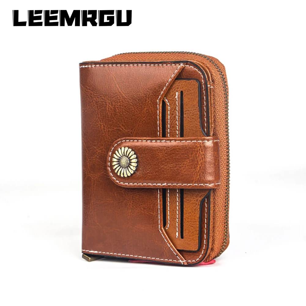 

New Leather Women Short Wallet Multi-card Multi-function Handle Zipper Retro Bus Card Bank Card Coin Bag Cash Leather Card Case