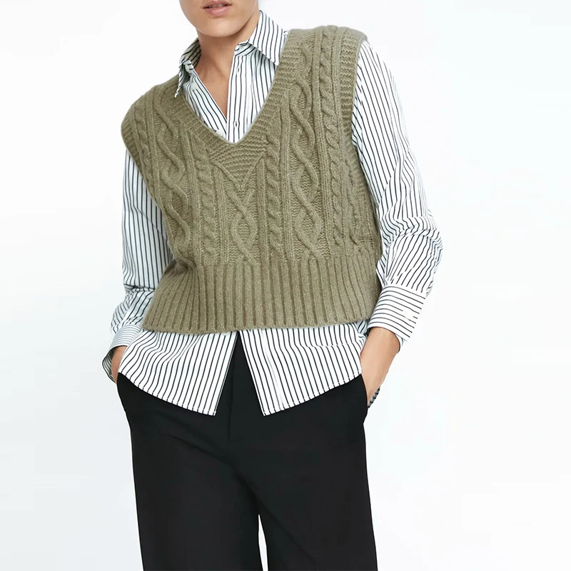 

Women's Sweater Vest V-neck Sleeveless Jumper Knitted Pullover Femme Loose Knitwear Za Autumn Korean Chunky Sweaters Autumn 2020