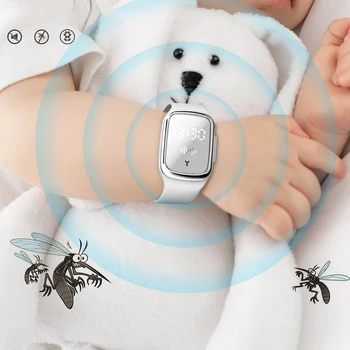 

Rechargeable Smart Electronic Mosquito Repellent Watch Wristband Ultrasonic Mosquito Repellent Bracelet with Clock Function